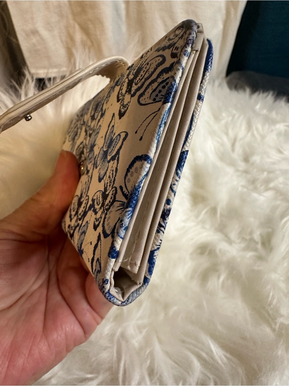 Cream 2 piece Blue Butterfly Print Wallet Set - Picture 7 of 10